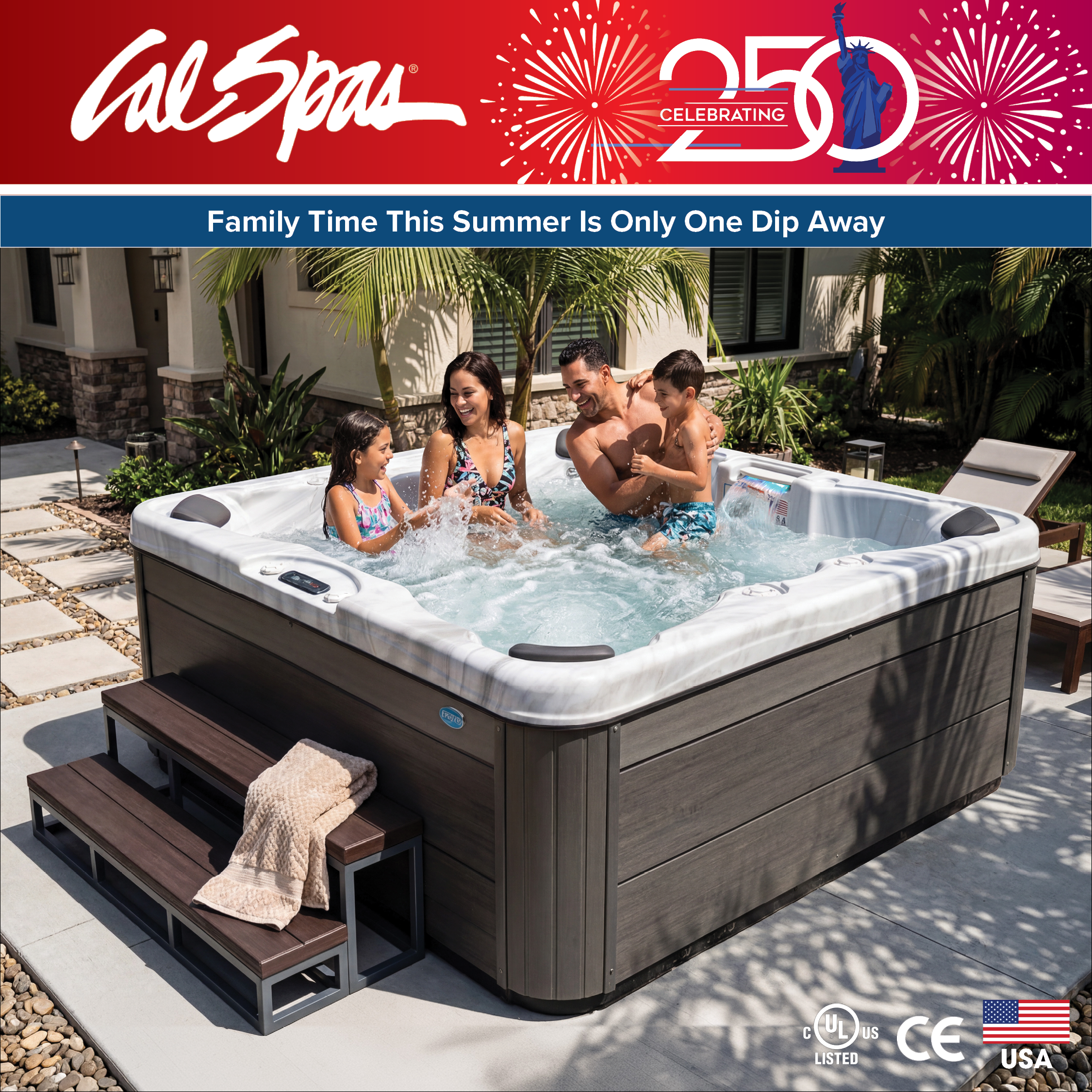 Calspas hot tub being used in a family setting - Akron